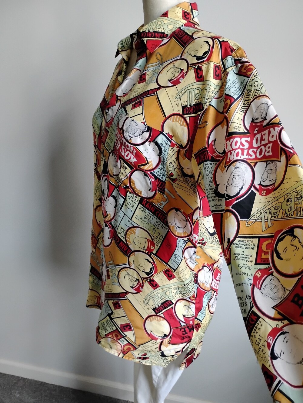 Robert Stock Silk Button Up Shirt Vintage Boston Red Sox Baseball Colorful Sz Lg - Picture 7 of 15